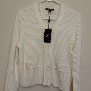 Adrianna Papell Ivory Textured Cardigan